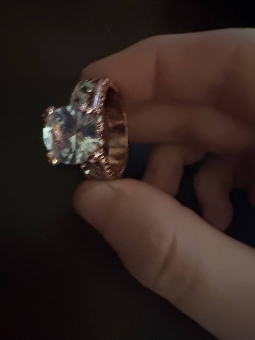 Rose Gold-Tone Ring with Clear Center Stone